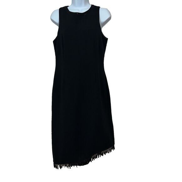 Studio I Womens Dress 8 Black Sleeveless Beaded Neck Back Zip Faux Button Back - Picture 2 of 9